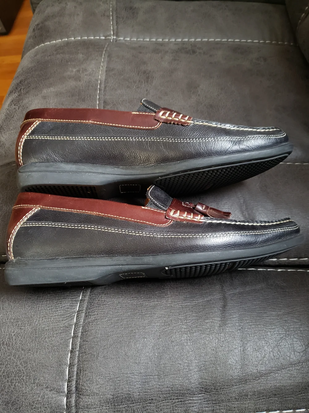 Johnston & Murphy Black and Brown Tassel Moccasin Loafers